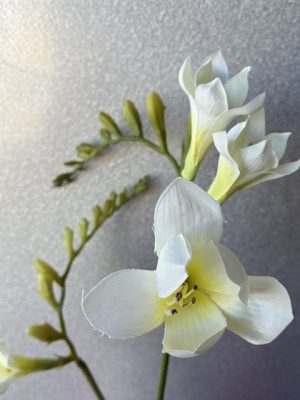 Freesia, vit, konstgjord blomma, 60cm