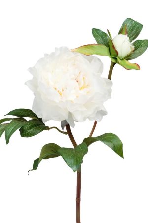 Pion med knopp, vit, konstgjord blomma-0