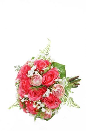 Brudbukett, rosa rosor, konstgjord-2484