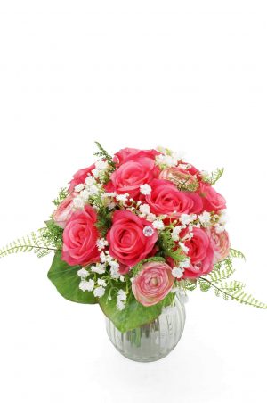 Brudbukett, rosa rosor, konstgjord-0