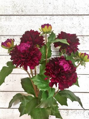 Dahlia med knopp, konstgord blomma vinröd-0