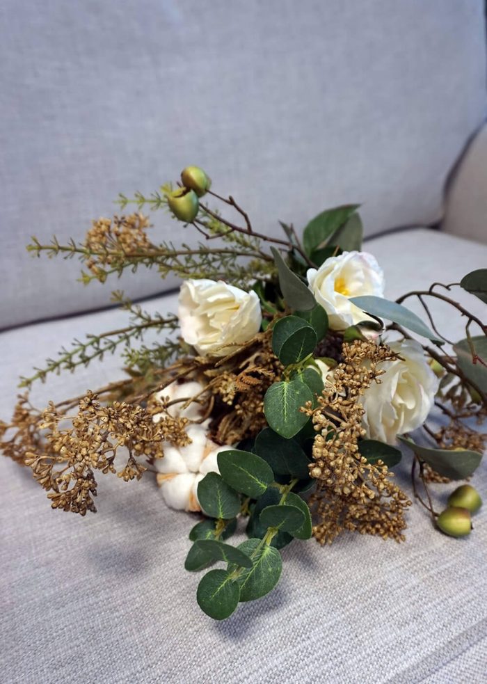 Bukett, Sweet Cotton, handbunden bukett med konstgjorda blommor-0