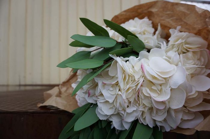 Hortensia, vit, rosa, konstgjord blomma-0