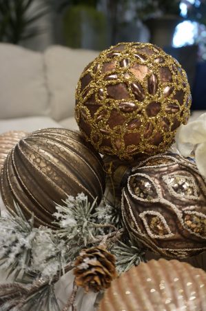 Julgranskula i glas, 4-pack, mörk gråbrun med glittrigt mönster-6160