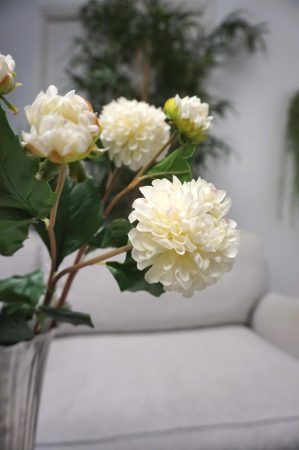 Dahlia med knopp, konstgord blomma, cream/vit-0