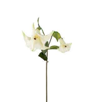 Änglatrumpet, vit konstgjord blomma med hängande stora klockor-0