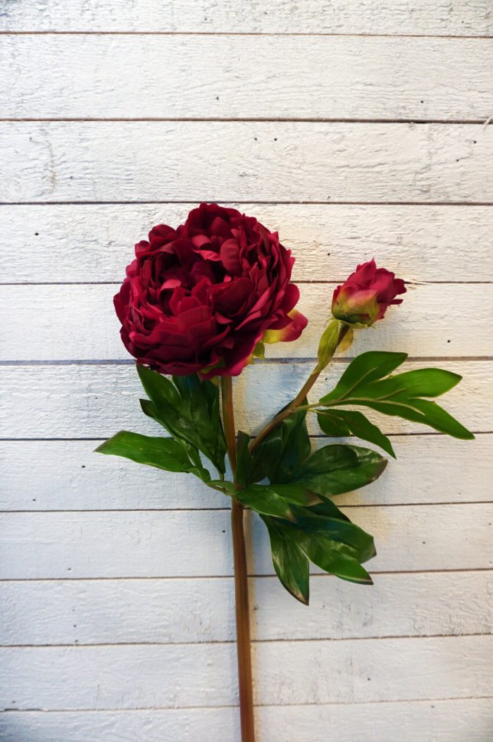 Pion, vinröd, konstgjord blomma, 65 cm