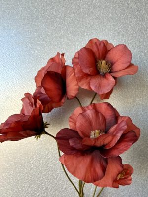 Fjärilsranunkel, tegel/vinröd, konstgjord blomma, 80 cm